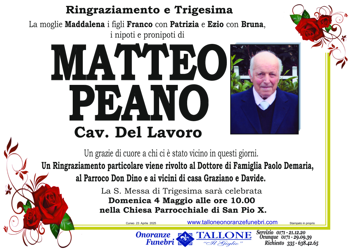 <br />
<b>Warning</b>:  Undefined variable $info in <b>/home/tallone/public_html/ringraziamenti.php</b> on line <b>68</b><br />
Matteo Peano